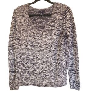 Gap knit sweater size Medium navy gray white‎ v neck chunky knit